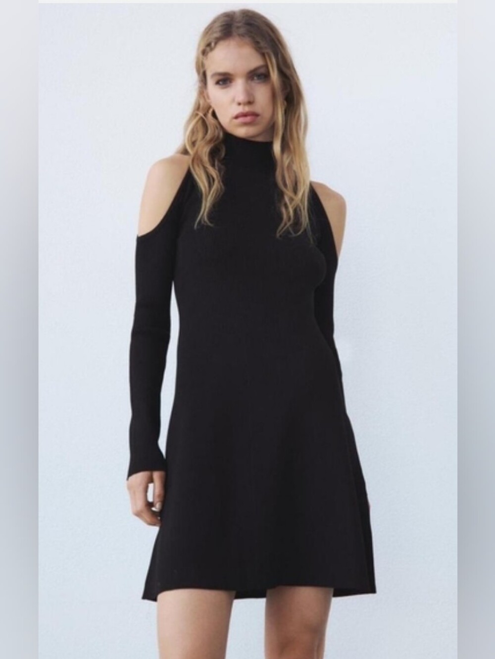 Zara Cold Shoulder Cut Out Ribbed Knit Mini Dress Size S